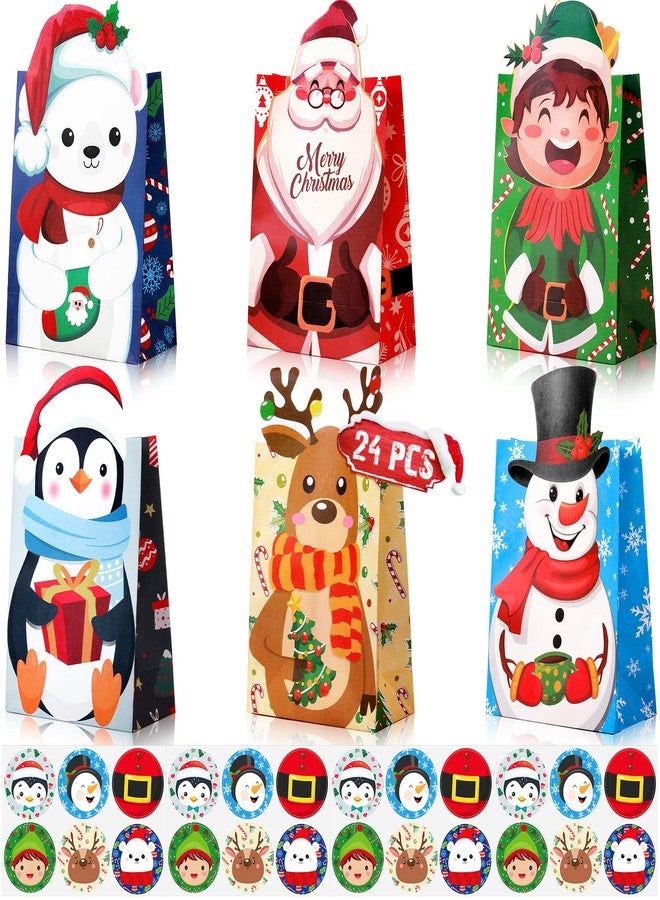 تاوباري مجموعة تاوباري من 24 كيس هدايا ورقي لعيد الميلاد، أكياس حلوى قابلة للطي ومزينة بملصقات، مثالية لحفلات عيد الميلاد، وحفلات رأس السنة، وحفلات رأس السنة الجديدة. - Image 1